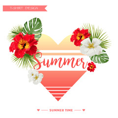 Summer Sale Tropical Flowers Banner, for Discount Poster, Fashion Sale, backgrounds, tshirts, pillows, in vector