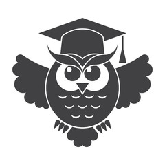 Wisdom concept with owl in graduation cap, vector silhouette