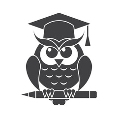 Wisdom concept with owl in graduation cap, vector silhouette