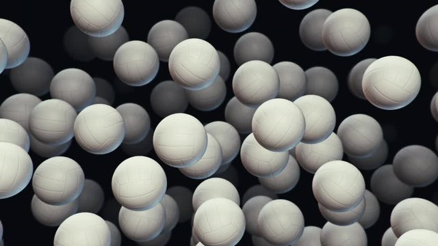 Looping 3d animation of white netballs floating in space and slowly rotating against a dark background.
