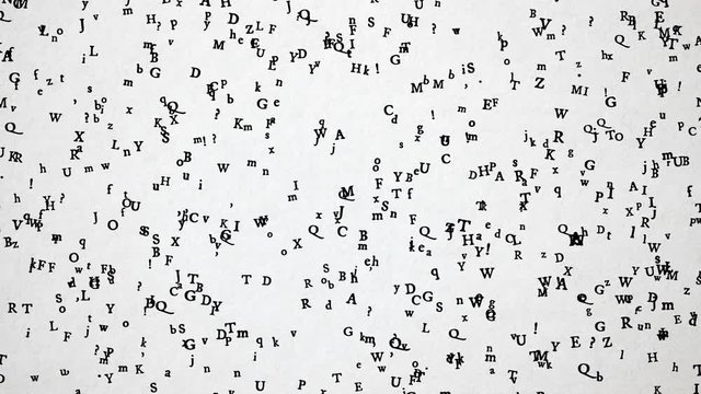Old sytle letters / characters flying over old white paper. High quality animation.  Seamless loop, 4K 60fps