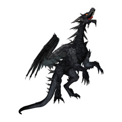 3D Rendering Black Dragon on White