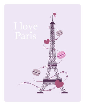 I Love Paris. Vintage card with a picture of the Eiffel Tower. Vector illustration.