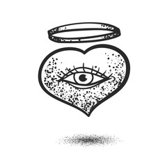 Heart with eye and golden ring. Simple vector illustration with dotted shading.EPS8
