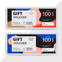 Trendy elegant gift voucher card templates. Modern luxury discount coupon or certificate layout with abstract pattern. Vector fashion background design.