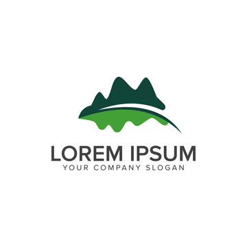 mountain leaf logo. Leaf Garden Floral Landscape logo design concept template