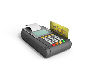 Credit Card trminal Machine 3D rendering on white