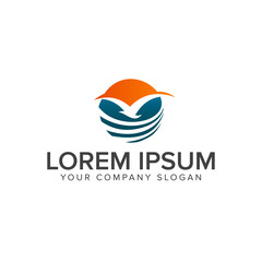 bird sunrise logo design concept template