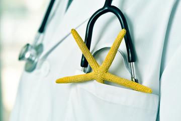 starfish in the pocket of a doctor man