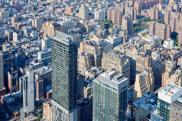 New York City Manhattan skyline aerial view with skyscrapers and buildings