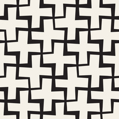 Vector Seamless Black And White Lines Pattern Abstract Background. Cross Shapes Geometric Tiling Ornament.