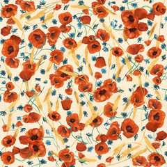 Wild poppies seamless pattern on a light background