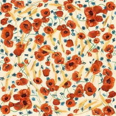 Acrylic prints Poppies Wild poppies seamless pattern on a light background