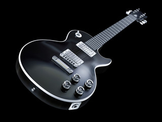 Fototapeta na wymiar black vintage rock and roll guitar on black background
