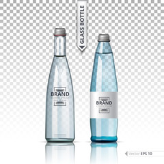 Mineral still or sparkling water bottles mock up. Isolated on transparent background. Vector 3d detailed mock up set illustration