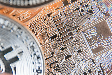 Golden bitcoin on keyboard