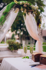 Beautiful wedding set up. Ceremony glass and box