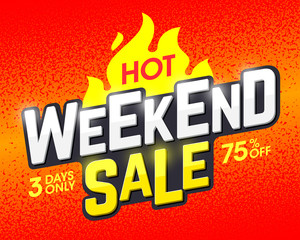 Hot Weekend Sale banner design template, 3 day special weekend offer, up to 75% off