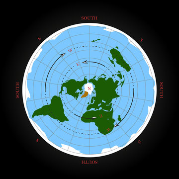 Cardinal direction on flat earth map. Isolated vector illustration.