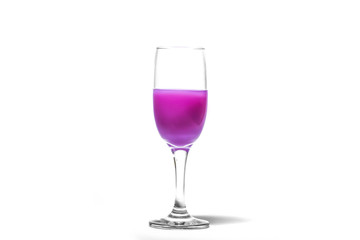 Tall glass with rose liquid isolated on white background.