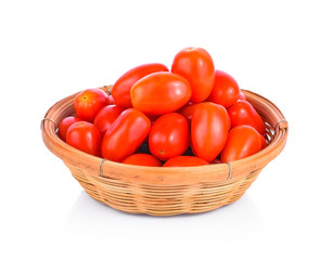 San marzano plum tomatoes with leaves on white background