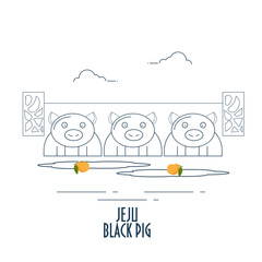 Cartoon Line art illustration of three Jeju Black pigs. Jeju-do Black pig is a breed of domestic pig found on the Korean island.