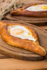 Two Georgian khachapuri close-up on the table