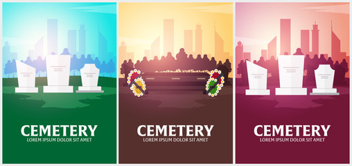 Set of Funeral sevices and Funeral agency banners. Cemetery. Vector illustration.