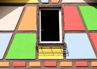 multicolored half-timbered house
