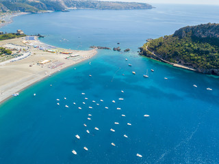 Isola di Dino, vista aerea, isola e spiaggia, Praia a Mare, Provincia di Cosenza, Calabria, Italia....