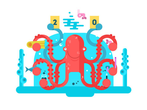 Octopus character design flat