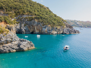 Tratto di costa della Calabria, vista aerea, San Nicola Arcella, provincia di Cosenza. Spiaggia e...