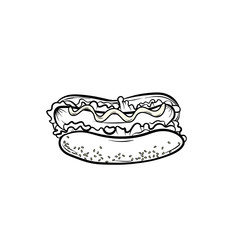 Contour picture hotdog. Vector illustration for a logo, menu or corporate identity design of a cafe or restaurant. Fast food.