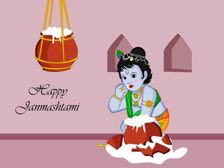 illustration of hindu festival Janmashtami background. Janmashtami is a hindu festival celebrated on the occasion of Hindu God Krishna.
