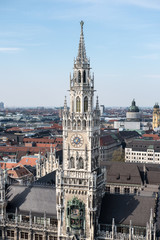 Aerial view of Munich, Germany with Rathaus-Glockenspiel on foreground