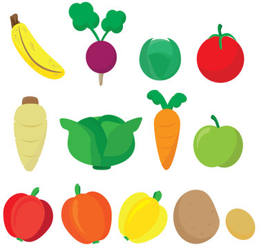 Illustration Vector of Coloured Cartoon Vegetables 