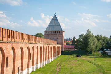 A part of a Smolensk Fortress with Abraham tower on sunny day