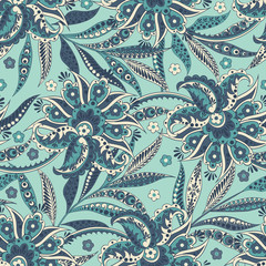 floral seamless pattern in batik style. vector background