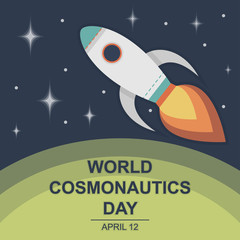 World Cosmonautics Day, 12 April. Human space flight in universe conceptual illustration vector.