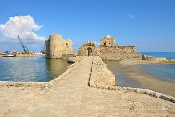 Fototapeta na wymiar Sidon's Sea Castle built by the crusaders in the port city of Sidon, Lebanon 