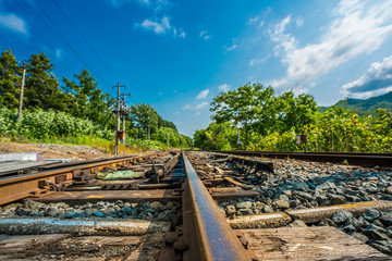 Rusty Steel Railroad And Natural View In Hokkaido, Japan