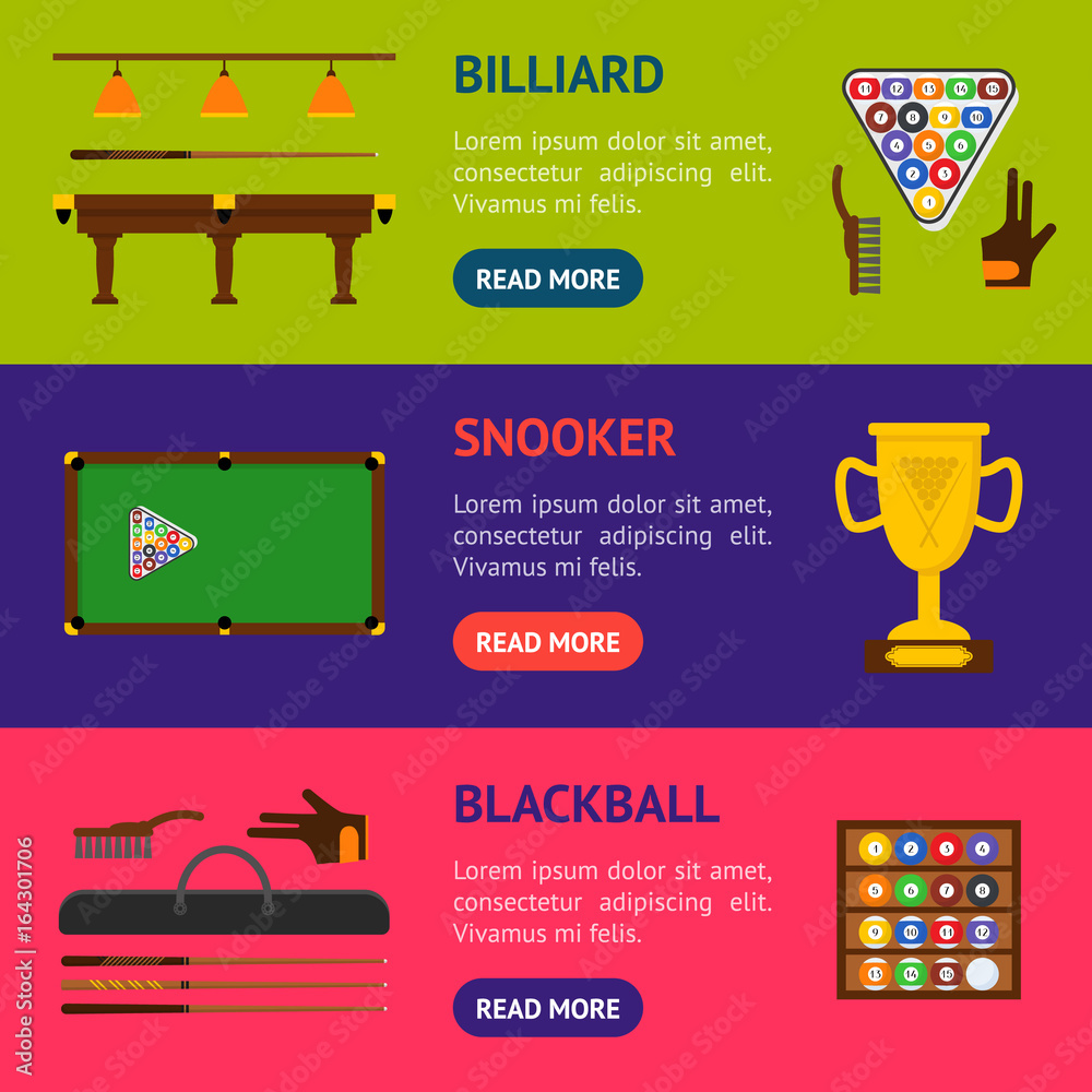 Canvas Prints Billiard Game Equipment Banner Horizontal Set. Vector