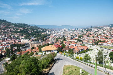panoramic view over sarajevo, bosnia and herzegovina
