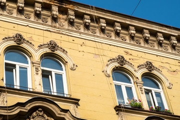 Bulletholes on a wall in Sarajevo, Bosnia and Herzegovina