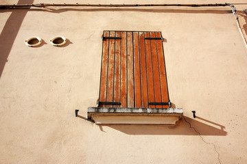 Building facade with window closed