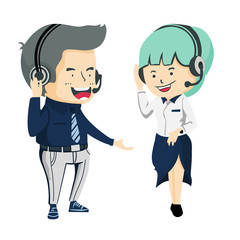 Customer service representative in headset. Online support. Cartoon phone operator. Support. Call center character. vector illustrator