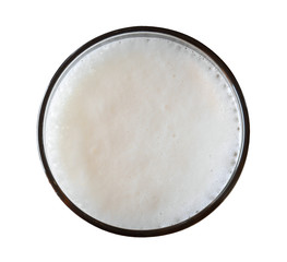 Beer in glass top view isolated on white background, clipping path included