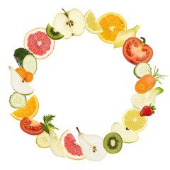 Fruits circle shape texture vegetables food diet concept template