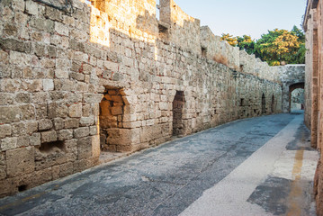 Streets and parts of the facade of the Old Town, Rhodes, Greece