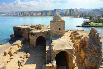 Sidon's Sea Castle built by the crusaders  in the port city of Sidon, Lebanon.
